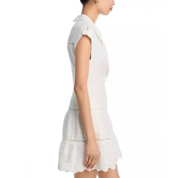 Alice + Olivia Mila Eyelet Dress 6 White Cotton Linen Twist Mini Bridal NWT - Picture 3 of 11